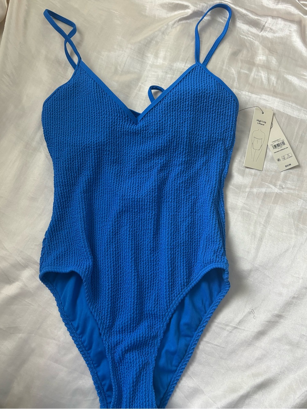 Textured Blue One-Piece Swimsuit with V-Neck